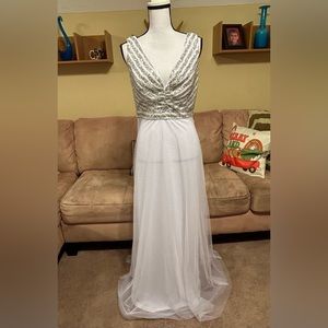 Every pretty white chiffon dress with silver sequins